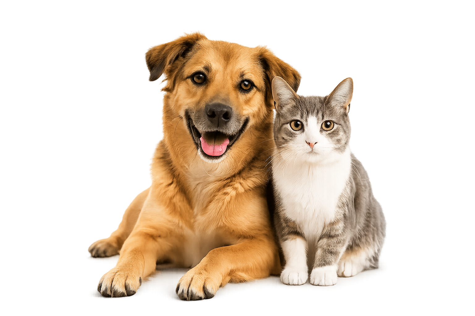 Cachorro e gato da Veterinária Trevo